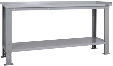 BiGDUG Height Adjustable Workbench - Heavy Duty Workshop Table - 877H x 1715W x 600D mm - Steel Worktop Full Depth Lower Shelf