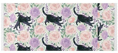 Gatto circondato da rose bordo in pizzo lavatrice copertura superiore con borsa laterale lavabile lavatrice copertura protettiva per frigorifero, lavatrice a rullo, forno a microonde, 130 x 55,9 cm