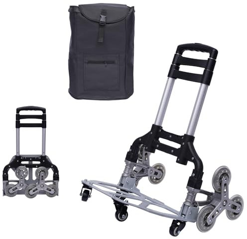 Treppensteiger Sackkarre Klappbar Aluminium mit 10 Rädern & Teleskopgriff (26-42 Zoll) - Höhenverstellbare Transportkarre 75KG Tragkraft + wasserdichte Tasche für Umzüge/Einkauf/Workshop