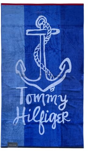 Tommy Hilfiger Strandtuch aus reinem Baumwoll-Frottee, Design: Seaside B1, Größe: 90 x 160 cm