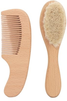 Baby Hairs Brush And Hair Comb Set Soft Goat Bristles Cradles Caps Brush For Newborns & Toddler Wooden Baby Hairs Hair Set With Soft Goat Bristles