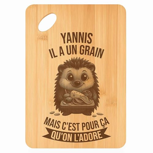 Planche à découper Yannis Hérisson Grain - Plateau Apéro en Bambou Cadeau Gravé pour Homme Cuisine Barbecue
