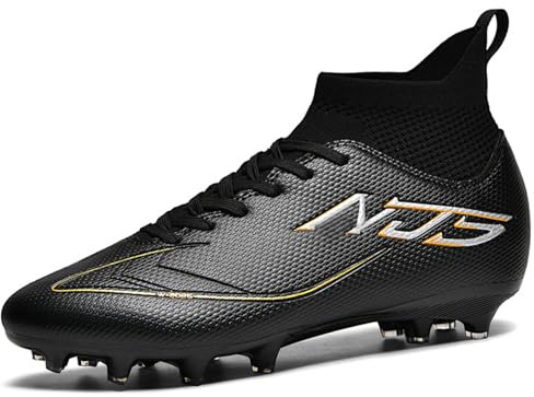 NUTTOPL Herren Fußballschuhe Jugen Athletics Trainingsschuhe High Top Spike Fussballschuhe Professionelle Wettkampf Outdoor Sportschuhe Kunstrasen Unisex Schwarz 40 EU
