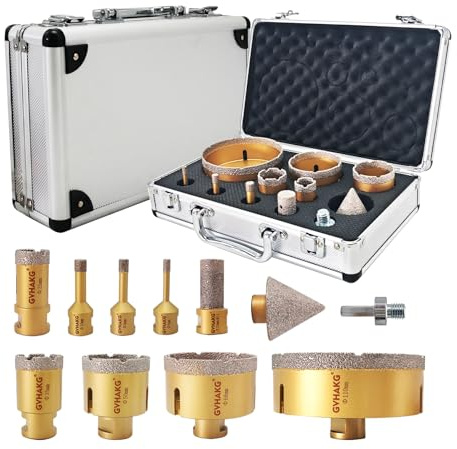 GVHAKG 11 stücke Diamant Fliesenbohrer Set,Diamantbohrer mit M14 Gewinde | Bohrer(6/8/10/25/35/50/68/110mm,1stück 20mm fingerbohrer,1stück 50mm fasenfräser)für Fliesen Porzellan Keramik Marmor Granit