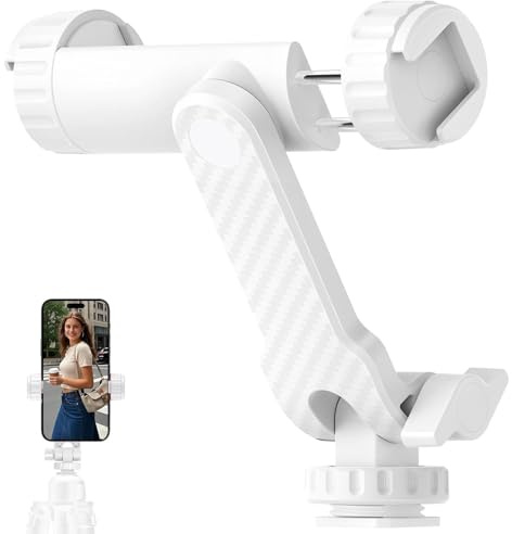Adaptateur Trépied Smartphone avec 2 Cold Shoes, Support Téléphone Trépied 360° et Inclinable 180°, Vis 1/4 Pouce, Compatible avec iPhone Samsung, Accessoire Appareil Photo pour Photo Vidéo Vlogging