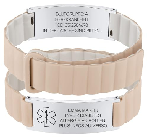 Personalisierte Armband Notfallarmband Kinder Erwachsene - Wasserfest Silikon Sport SOS Armband mit Gravur Name Telefonnummer Notruf Armbänder für Herren Damen Jungen und Mädchen