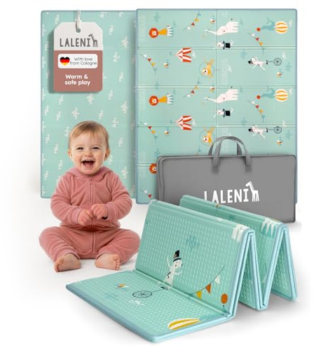 Laleni babymatta 150 x 180 x 1 cm, vattentät, hopfällbar lekmatta, isolerande och mjuk, för inomhus- och utomhusbruk – Cirkusmotiv