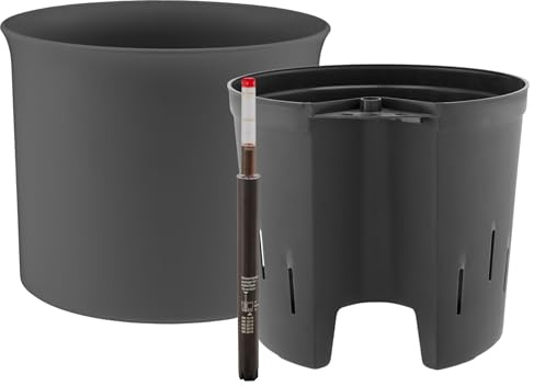 Leni Atlas Hydrokultur-Set Ø 24,5 cm Höhe 20 cm Anthrazit mit Kulturtopf | Blumentopf, Übertopf, Pflanztopf aus Kunststoff matt