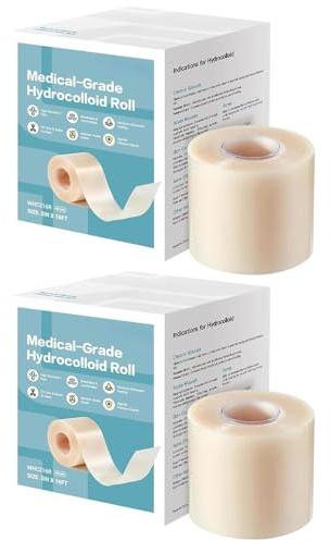 Hydrokolloid Roll, 5cmx5m Hydrokolloid Rolle Wundversorgung Hydrokolloid Pflaster, Wasserdicht Hydrokolloidverband für Alltag Tragen Reisen Verbrennungen Training (2 Stück)
