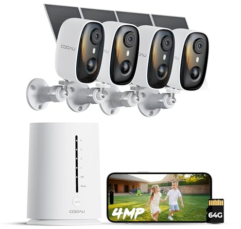 COOAU 4MP Überwachungskamera Aussen Akku Solar Set, 4 Cam Kit+64G Lokal | 2.5K Kabellose Outdoor WLAN Kamera Überwachung Aussen, 5GHz/2.4GHz, Ohne Monatliche Gebühren, Farb-Nachtsicht, Alexa