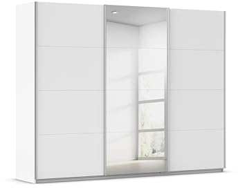 Rauch Möbel KULMBACH, Schwebetürenschrank, Farbe Weiß, Breite 271 cm | Kleiderschrank mit Schwebetüren, Schiebetüren, 3-türig, mit Spiegel, Zubehör Premium, Schlafzimmer, Jugendzimmer, Garderobe