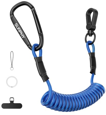 SURPHY Retractable Phone Lanyard, Phone Tether Tab & Metal Keychain Hook, Anti-theft Phone Strap Coiled Cord Lanyard for Skiing Outdoor