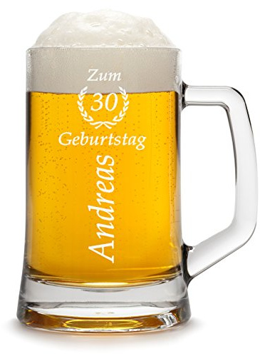 Bierkrug Personalisiert mit Gravur eines Namens und Jahreszahl im Ährenkranz - Bierseidel Geschenk zum Geburtstag - Motiv zum Geburtstag 0,3l