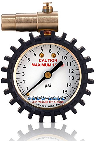 Accu-Gage Fat Bike Presta Valve Low Pressure Bicycle Tire Gauge, 15psi