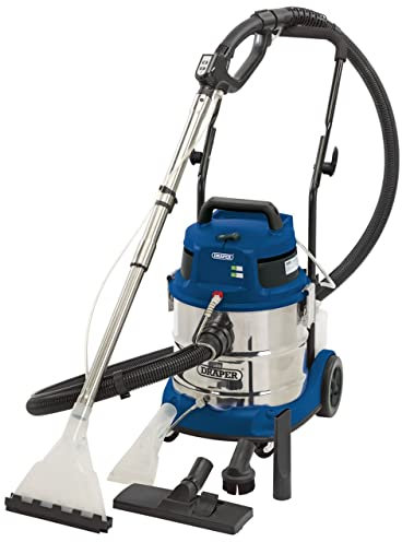 Draper 1500W 20 L Wet and Dry Shampoo Vaccum Cleaner | 3m Flexible Hose and Accessories |65 l/s Max Airflow | 19 kPa Vacuum Pressure | Home Car Carpet Cleaning | Professional Use | 75442