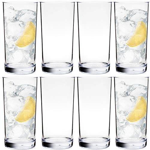 Youngever 8 Pack 500ml Plastic Water Tumbler, Set of 8, Plastic Glasses, Reusable Plastic Cups, Unbreakable Glasses, Plastic Tumblers (Clear)