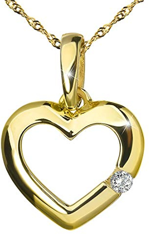 MATERIA Herzkette Gold 375 Damen - kleiner Kettenanhänger Herz Zirkonia Stein mit 45cm Goldkette in Geschenk Box GKA-6