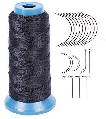 Hilo de tejer Hilo de poliéster de alta resistencia Tamaño 210 D con 12 piezas de 9 cm-C Tipo Agujas/Agujas de cabello curvado para coser (negro)