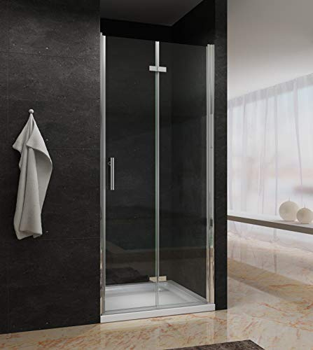 YAKE Duschtür faltbar 100 x 195 cm Nischentür dusche Duschabtrennung Falttür aus 6mm ESG Sicherheitsglas mit Nanobeschichtung Badezimmer Nischenfalttür Drehfalttür Verstellbereich 100-103,5 cm