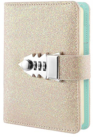 NectaRoy Sequin Lockable Diary, Refillable Password Notebook Writing Journal Planner Organizer with Combination Lock, Loose-Leaf Lined Notepad Sketchbook, Size 185x135mm