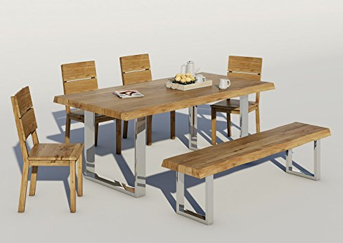Elfo Esstisch Baumkante 180x100cm chromfarbenes U-Profil NEU
