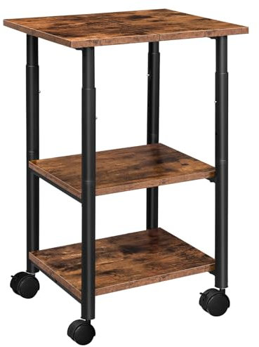 HOOBRO Druckertisch, Druckerständer mit arretierbaren Rädern, Druckerwagen rollbar mit 3 Ebenen, höhenverstellbar, leicht zu montieren, 48,5 x 40 x 67 cm, für Büro, Dunkelbraun-Schwarz EBF03PS01G1