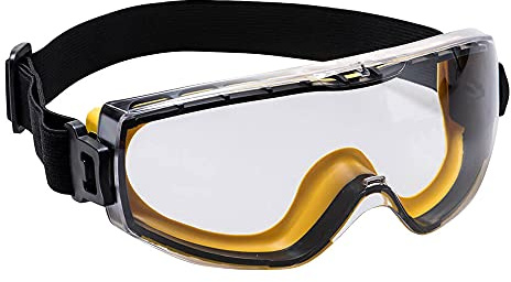 Portwest PS29 Impervious Safety Goggle Indirect Ventilation UV Protection | Clear, One Size, CE Certified, EN 166, EN 170, UKCA, Polyester, Adjustable Strap Fastening, Anti-Scratch Coating