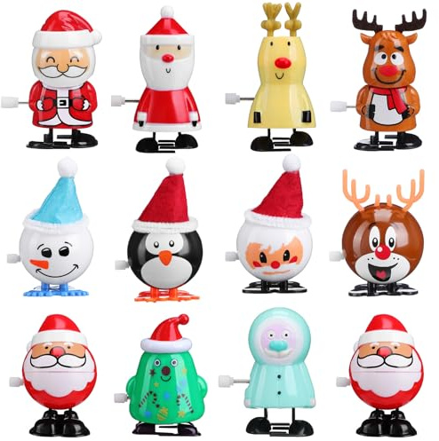 Tomaibaby 12 Stücke Weihnachten Aufziehspielzeug Weihnachtsmann Figur Schneemann Dekofigur Rentier Pinguin Aufziehfigur Deko Figuren Geschenk für Kinder Baby Wind Up Uhrwerk Spielzeug
