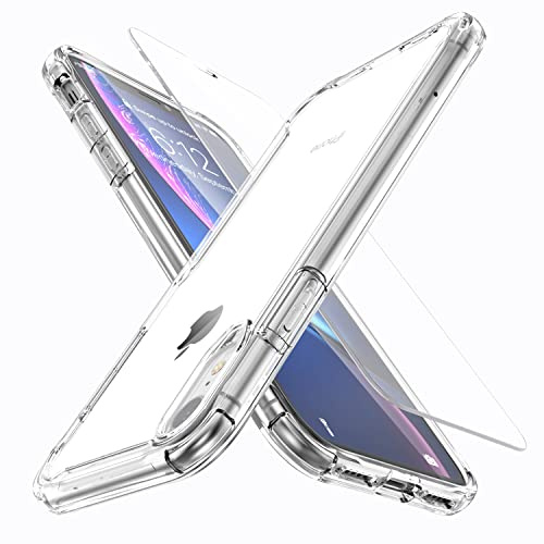 ORETECH für iPhone XR Hülle mit 2 Schutzfolie, Durchsichtig | Militärschutz Stoßfeste Kratzfeste Transparent Rückseite Handyhülle für iPhone XR