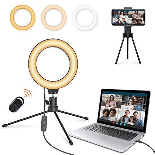 6 Selfie Ring Light con supporto Desktop LED Circle Light 3000K-6000K Dimmerabile Led Camera Ring Light con Bluetooth, USB Ringlight per YouTube e TikTok Live Stream/Trucco