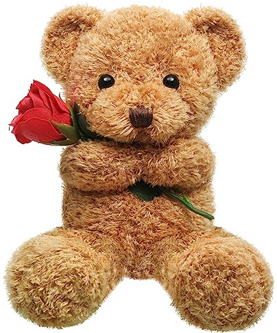 Civaner 11.8 Teddy Bear with Rose Plush Stuffed Animal Gift, Beige