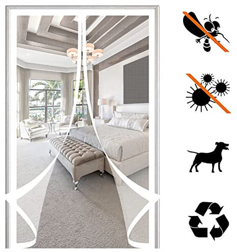 Magnetic Mosquito Net for Doors, Automatically Sealed Magnets Anti Mosquito Insect Mosquito Net Hands Free, Can Install Without Drilling, for Kitchen-White-a|85x195cm (33x76inch) )