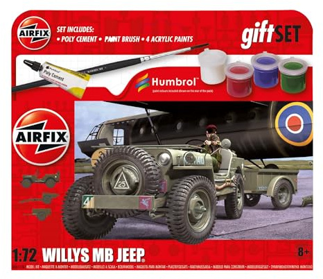AIRFIX - Hängemodellauto-Bausatz – A55117A Willys MB Jeep, Maßstab 1:32, Fahrzeugbausatz für Erwachsene und Kinder ab 8 Jahren – Militärmodelle zum Zusammenbauen, Schwierigkeitsgrad 1
