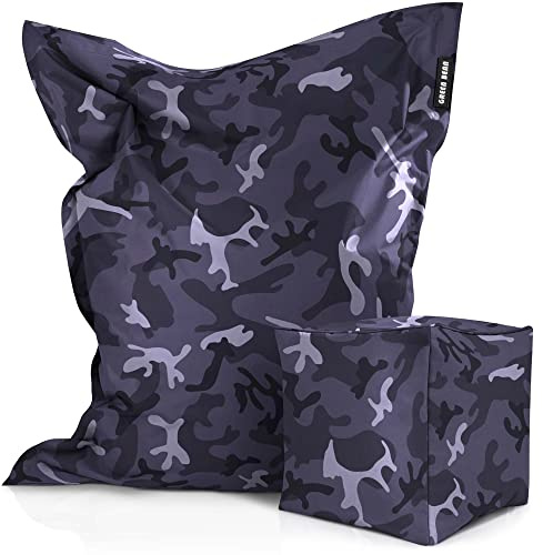 Green Bean 2er Set XXL Sitzsack inkl. Pouf fertig befüllt mit EPS-Perlen - Riesensitzsack 140x180 Liege-Kissen Bean-Bag Chair Loung Bodenkissen