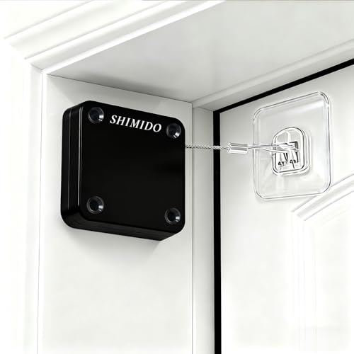 SHIMIDO Chiudiporta automatico senza punzonatura, 1000 g, chiudiporta con schermo scorrevole, con coulisse in acciaio, per bagno, camera da letto, studio, ecc. (confezione da 2 nero)