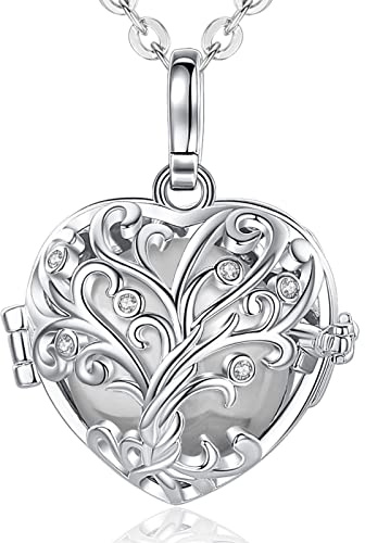 EUDORA Harmony Ball Collier Bola de Grossesse avec Chaîne, Pendentif Cœur Arbre de la Vie boule de musique pour Femmes Enceinte Future Mère Cadeau de Bijoux, 76cm+114cm Chaîne