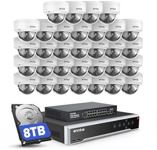 ANNKE 32CH 4K PoE Überwachungskamera für den Außenbereich, Videoüberwachungs Set H.265+ NVR und 32x 8MP Dom IP-Kamera, Bewegungserkennung, IP67 wasserdicht, Nachtsicht 100ft, Alarm per E-Mail, 8TB HDD