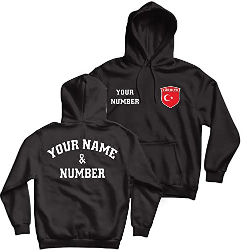 lepni.me Unisex personalisiertes Fußball-Türkei-Sweatshirt | Ihr Name und Ihre Nummer | Türkische Flaggenabzeichen | Fußball-Europameisterschaft (XL Schwarz Mehrfarben)