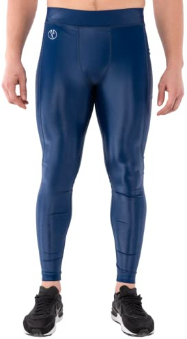 Kapow Meggings Shiny Performance Range - Shiny Compression Leggings for Men with Pockets, Athletic Base Layer (Delta, M)