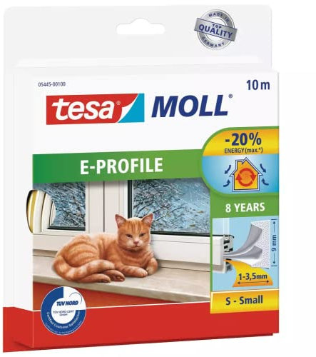 tesa E-Profil Gummidichtung Dichtungsband Selbstklebend Türdichtung Fensterdichtung, Dichtungsband für Fenster Tür, Fenster Abdichten Isolierung gegen Kälte, Fensterdichtung 9x4 cm 25 m