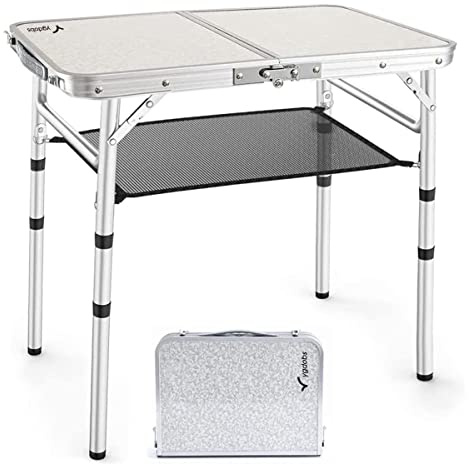 YYGDOBS Tragbarer Klapptisch, 61 x 40,6 cm, Aluminium, kleiner Picknick-Campingtisch, leichter Beistelltisch für drinnen und draußen, Garten, Van, LKW, Wohnmobil (3 verstellbare Höhen, 25,4 cm/48,3