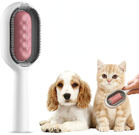 2023 NEW Dog Brush with Water Tank Cat Brush with Wet Wipes(not include) Cleaning Brush for Pet Hair Pet Cleaning Hair Removal Comb Ideal for Massage Care and Remove Hair (3mm-Short Hair,Pink)