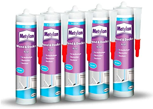 Metylan Wand & Decke Acryl, dehnfähige Acrylat-Dichtmasse für gering belastete Anschlussfugen im Innenbereich, versiegelt Risse in Putz, Mauerwerk, Fassaden, 5x300ml, weiß