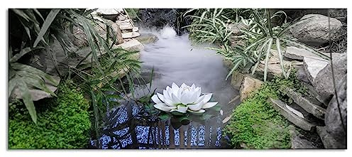 Pixxprint Glasbild Panorama, Wandbild aus Echtglas, Zen Garten Japan, 120x50 cm, inkl. Aufhängung und Abstandshalter