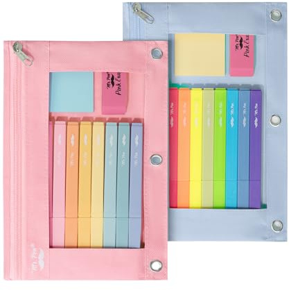 Mr. Pen Confezione da 2 astucci blu e rosa, astuccio con cerniera per raccoglitore, custodia per raccoglitore a 3 anelli