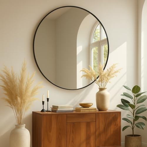ALBATROS runder Wandspiegel 60 cm Schwarz – moderner Spiegel mit Metallrahmen – hochwertiges Floatglas, verzerrungsfrei & Kratzfest – Badspiegel, Flurspiegel, Wohnzimmer Spiegel modern