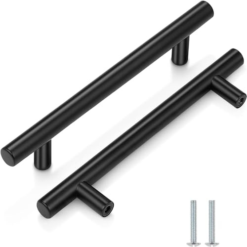 CCHONG 2 Pack Kitchen Cupboard Handles Stainless Steel Kitchen Door Handles Brushed Cabinet Handles Wardrobe Drawer (2 Pack Black, Hole Centre 128mm)