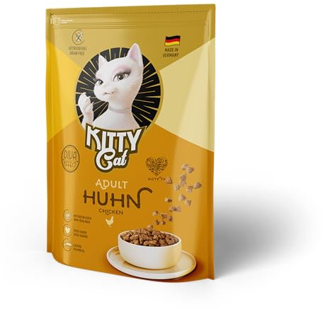 KITTY Cat Huhn Adult, 5 x 800 g, Trockenfutter mit hohem Fleischanteil für ausgewachsene Katzen, getreidefreies Katzenfutter mit Taurin und Lachsöl, Made in Germany