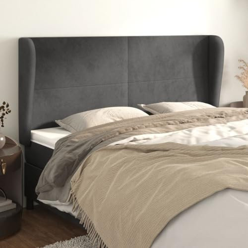 BaraSh Kopfteil mit Ohren Bettzubehör Schlafzimmer Kopfteil Bett Headboard for Bed Bettkopfteil Dunkelgrau 203x23x118/128 cm Samt