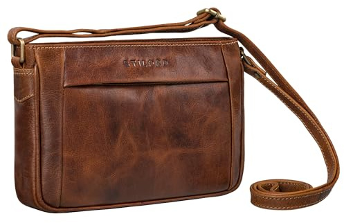 STILORD Honey Vintage Handtasche Damen Klein Leder Umhängetasche Echtleder Ausgehtasche Retro Schultertasche Freizeittasche Frauen Crossbody Bag Vintage Ledertasche Farbe:Cannes - braun